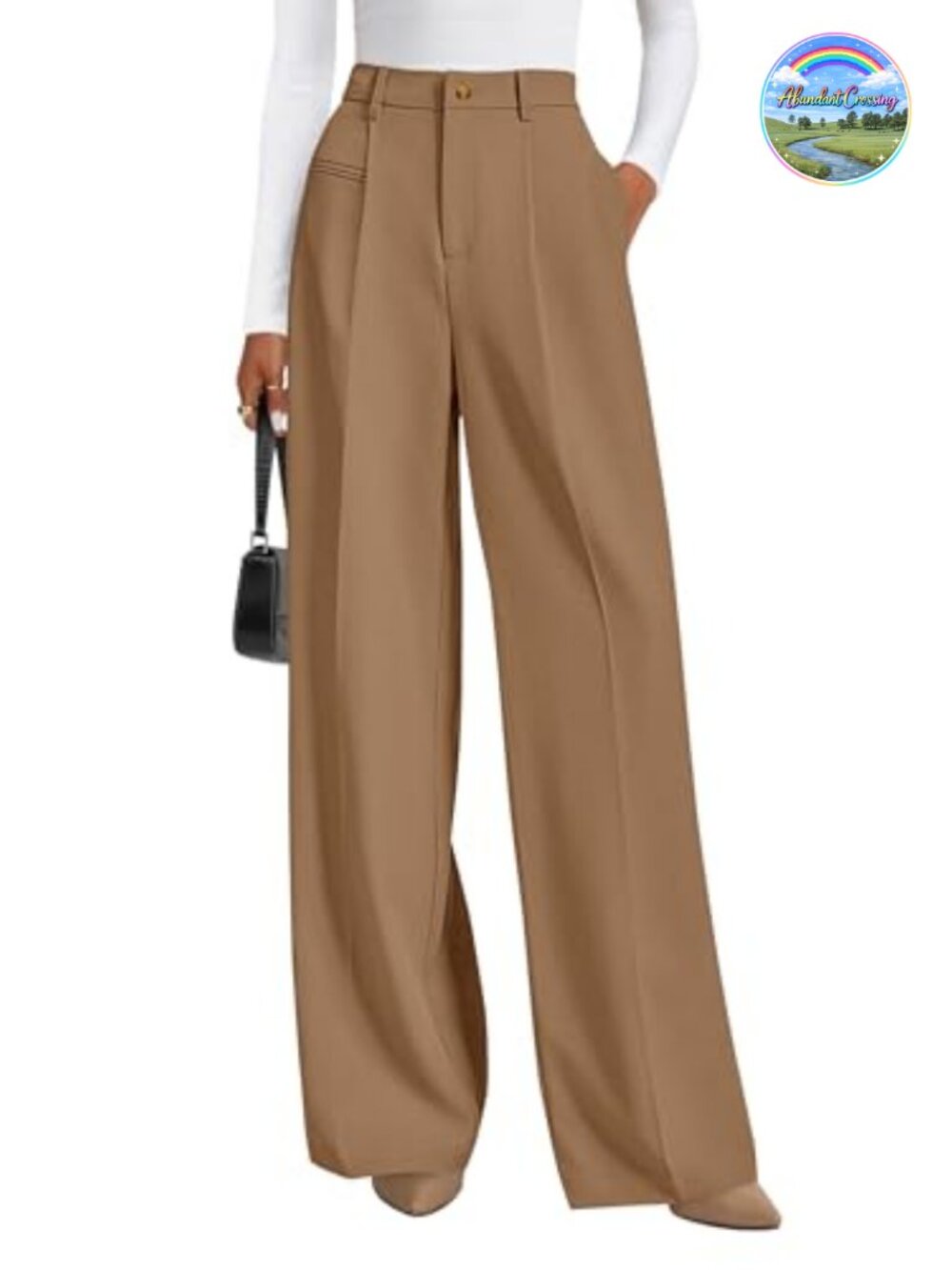 Womens Wide Leg High Waisted Work Dress Pants with Pockets